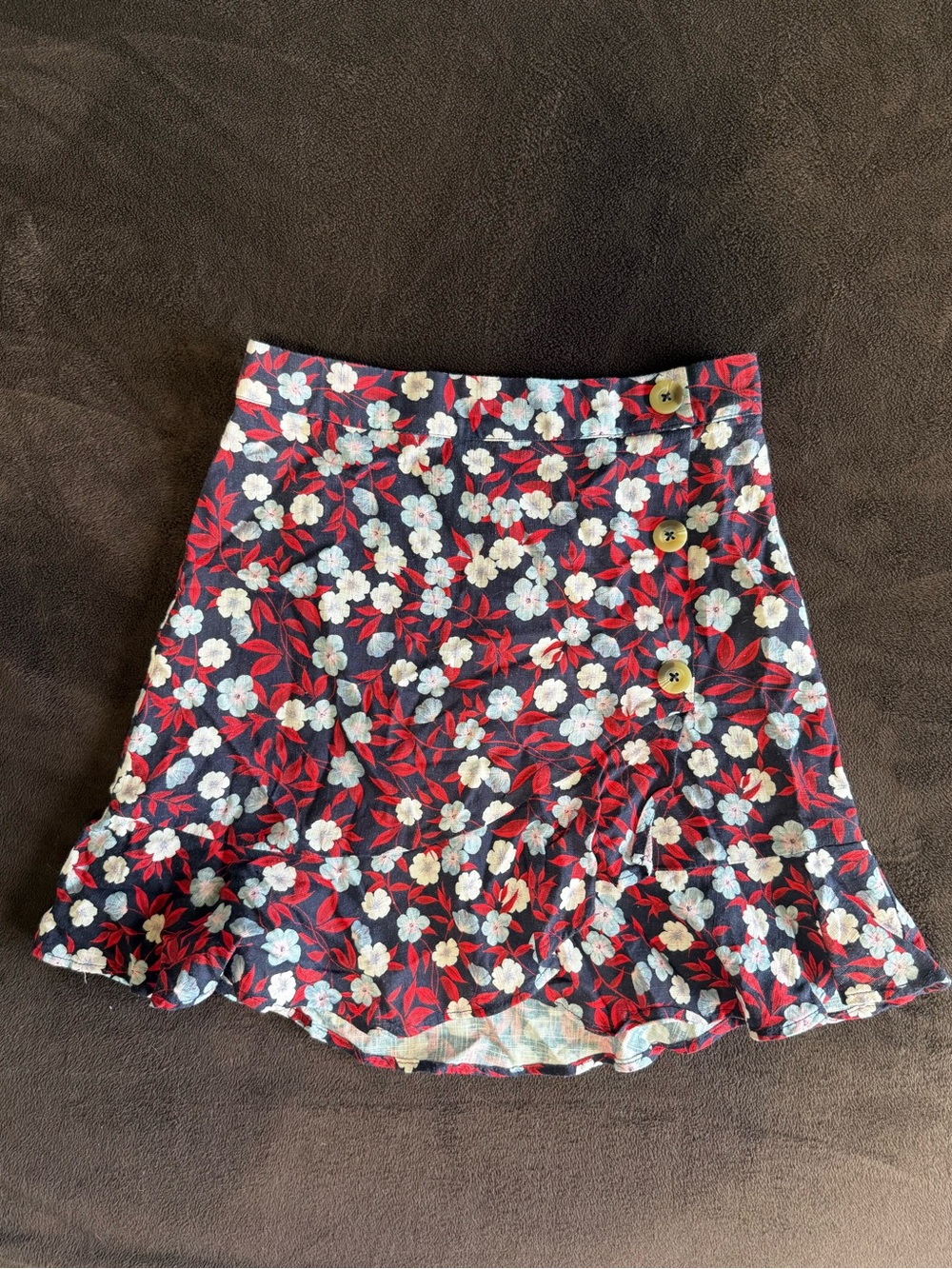 Gianni Bini Navy Floral Mini Skirt with Red Leaves